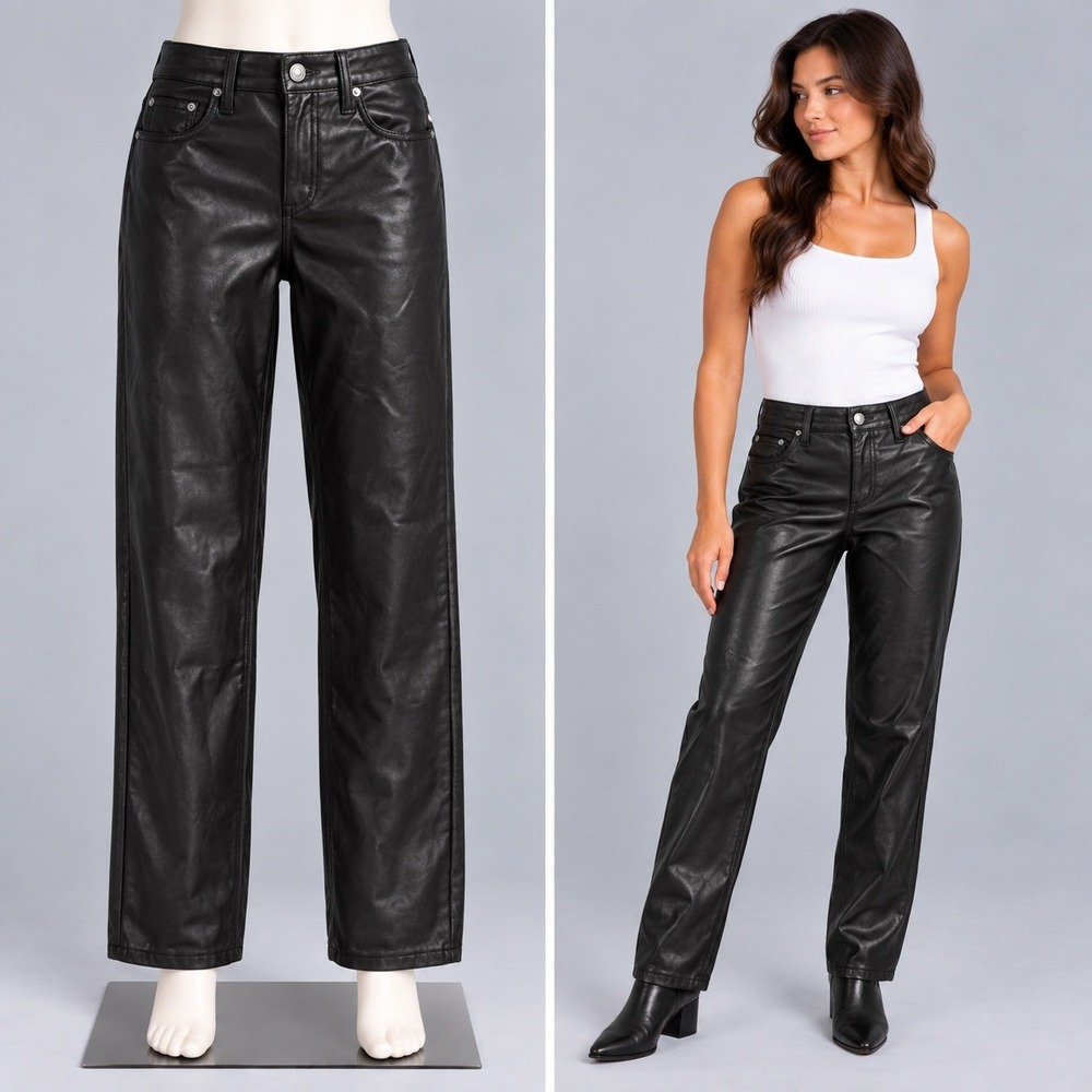 American Eagle Pants Womens 00 Short Black Faux Leather Stovepipe Straight